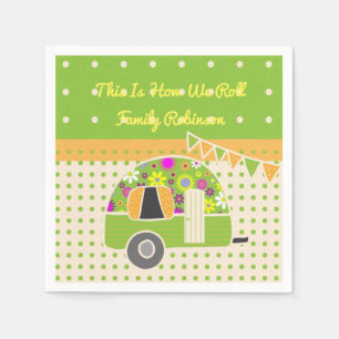 Serviette Jetable Vintage Camper Orange Green À petits pois Personna