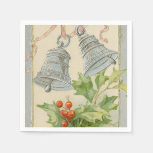 Serviette Jetable Vintage Christmas Silver Bells & Holly