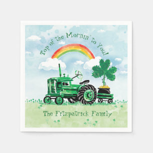 Serviette Jetable Vintage Green Tractor Shamrock Ajouter Nom de fami