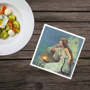 Serviette Jetable Vintage Jolie Fée Fae Harp Candle Océan