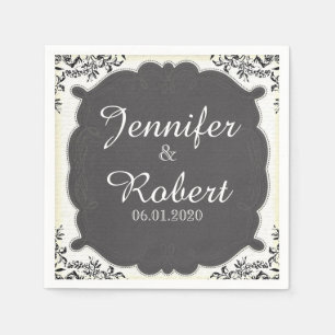 Serviette Jetable Vintage noir et blanc Mariage de tableau noir Napk