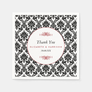 Serviette Jetable Vintage rouge, noir et blanc Mariage damassé