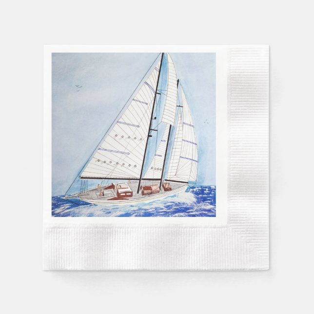 Serviette Jetable voilier haute mer aquarelle (Devant)