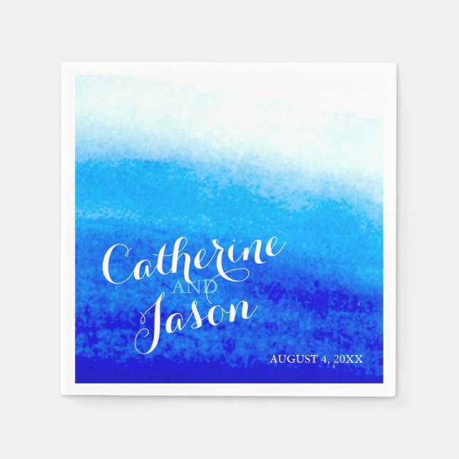 Serviette Jetable Watercolor Blue Beach Wedding Personnalisé (Devant)