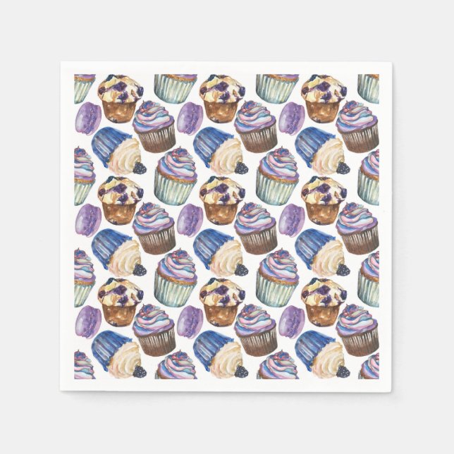 Serviette Jetable Watercolor cupcakes (Devant)