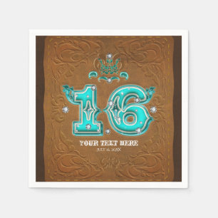 Serviette Jetable Western Rustique Marron Cuir Look & Diamants 16