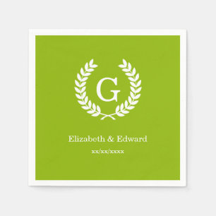 Serviette Jetable Wheat vert Laurel Wreath Initial Monogram