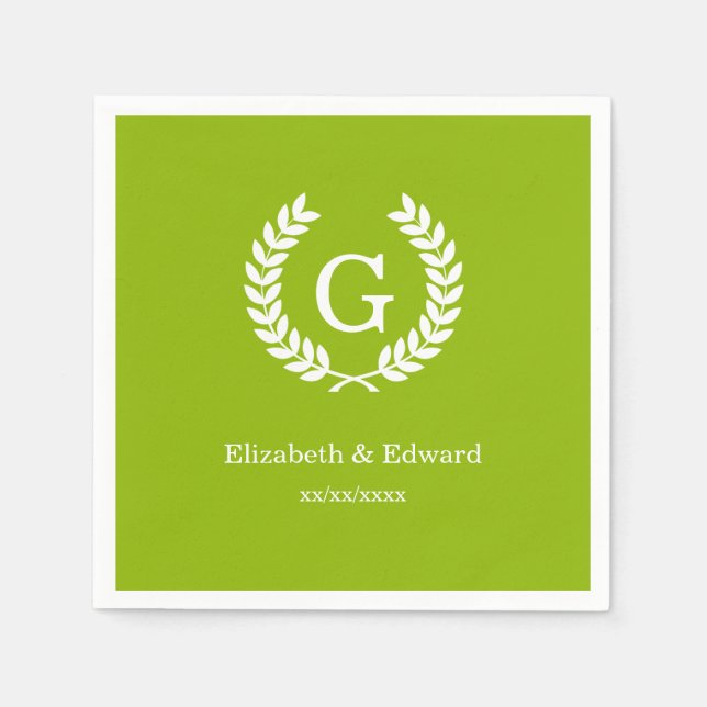 Serviette Jetable Wheat vert Laurel Wreath Initial Monogram (Devant)