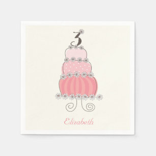 Serviette Jetable Whimsical Rose Girl 3e anniversaire gâteau fête de