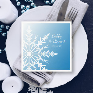 Serviette Jetable White Snowflake on Blue Winter Wedding