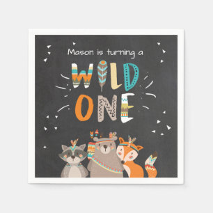 Serviette Jetable Wild one Papier Napkin Tribal Bois Animaux Garçon