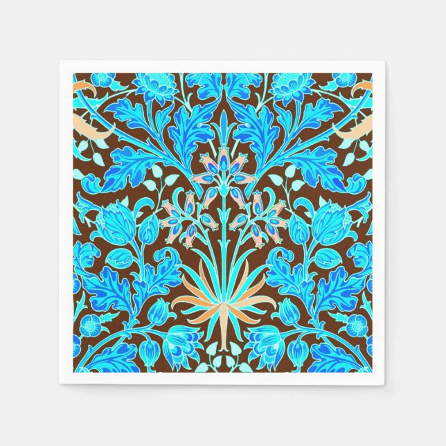 Serviette Jetable William Morris Hyacinth Imprimer, Aqua et Brown (Devant)