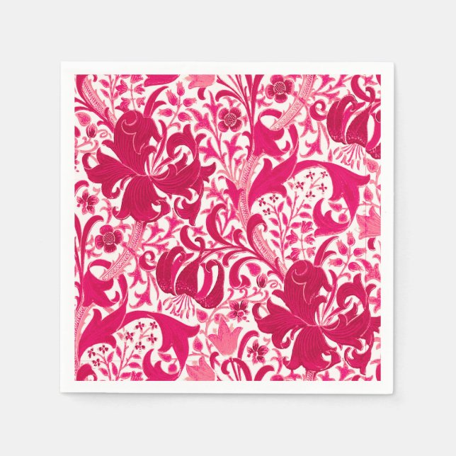 Serviette Jetable William Morris Iris et Lily, Fuchsia Pink (Devant)