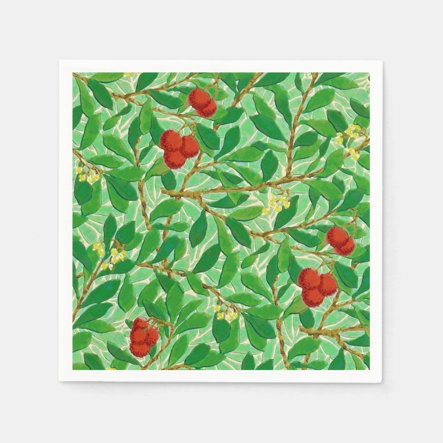 Serviette Jetable William Morris Lychee Motif d'arbre, vert clair (Devant)