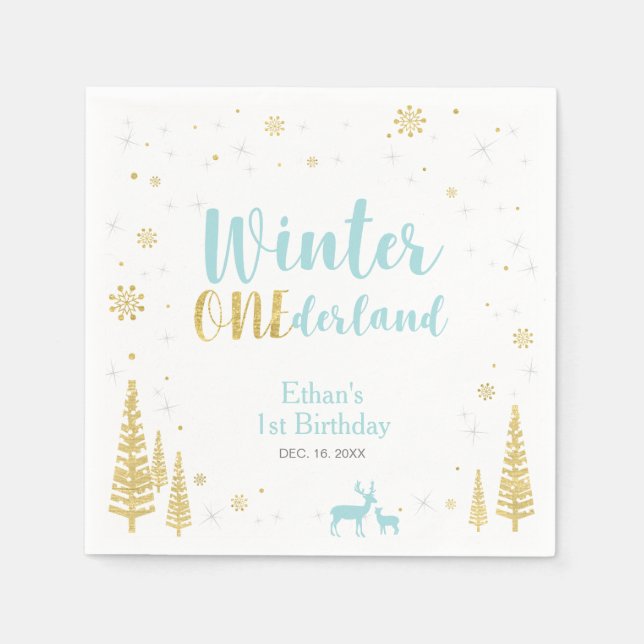 Serviette Jetable Winter Onederland 1er Anniversaire Papier de fête  (Devant)