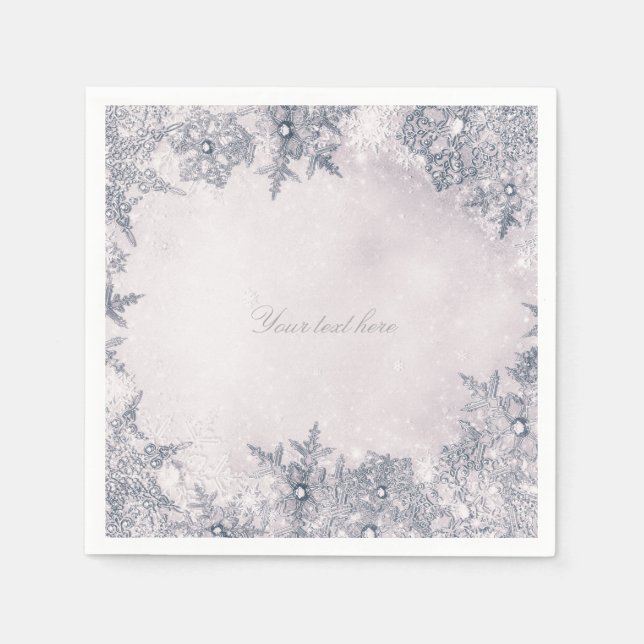 Serviette Jetable Winter Wonderland Snowflakes Bleu Blanc Élégant (Devant)