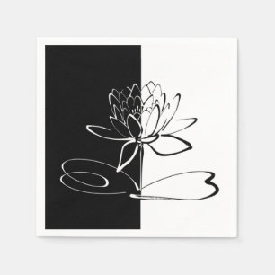 Serviette Jetable Yin Yang Fleur de Lotus Noir et Blanc