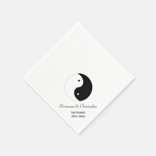 Serviette Jetable Yin Yang Mariage des Coeurs Noir et Blanc