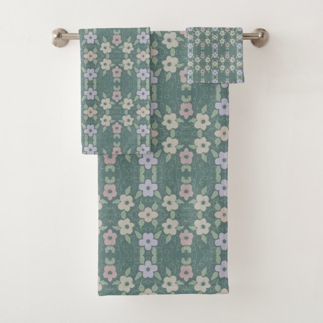 Serviette Jetée En Floral Foncé Avec Rose Turquois (En situation)