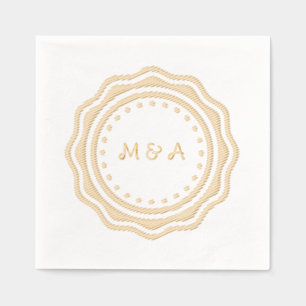 serviette mariage au monogramme doré.