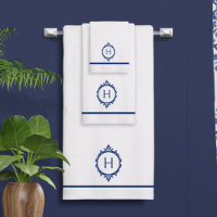 Serviette Monogramme bleu et blanc de Chelsea