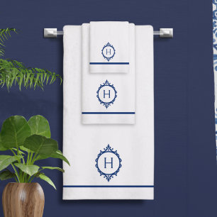Serviette Monogramme bleu et blanc de Chelsea