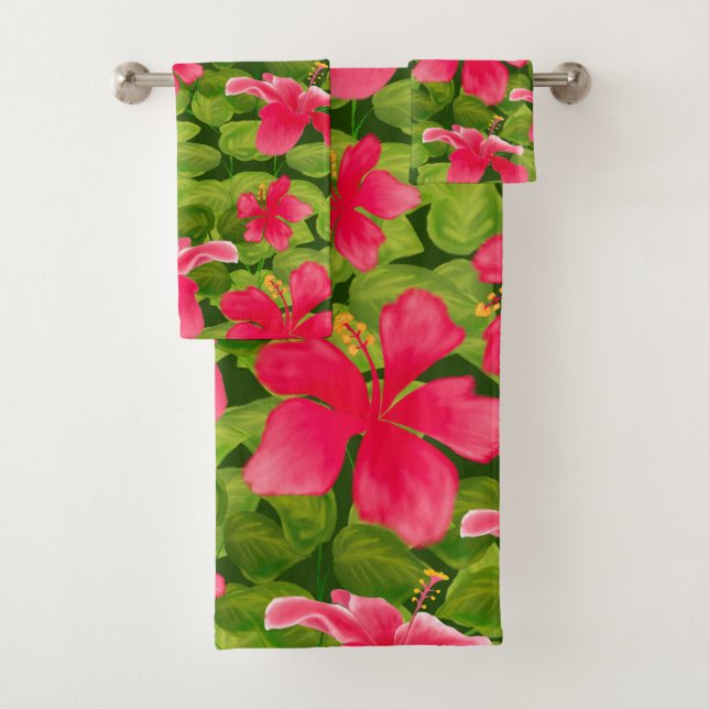 Serviette Motif rose Hawaiienne Hibiscus (En situation)