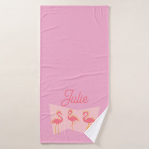 Serviette personnalisée Flamant Rose Mid-Century M
