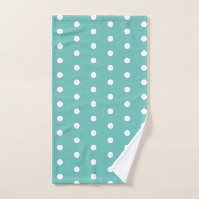 Serviette Pointe Polka (Aqua & Blanc) (Serviette à main)