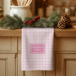 Serviette Rose Clair Personnalisée Aspect Tartan C