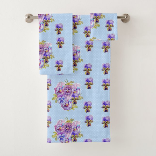 Serviette Shabby Chic Blue Pansy Floral Polka Dot  (En situation)