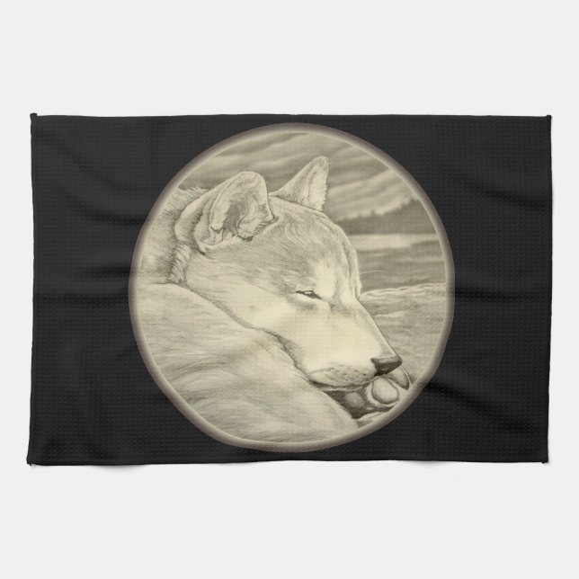 Serviette Shiba Inu Amoureux des chiens Art Tea Se (Horizontal)