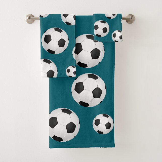 Serviette turquoise Bleue De Football (En situation)