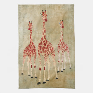 Serviette vintage de girafes de rose rouge