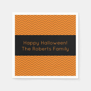 Servietten aus orangefarbenem Zickzack Halloween-P