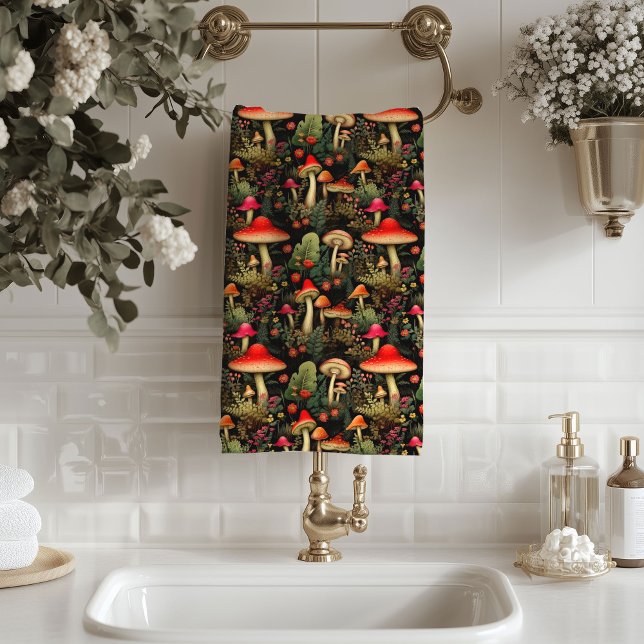Serviettes champignons et fougères sauvages esthét (Rustic Aesthetic Towel Mushrooms & Wild Ferns)