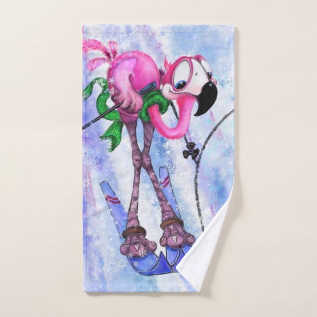 Serviettes de bain amusantes avec skieur Flamant r (Serviette à main)