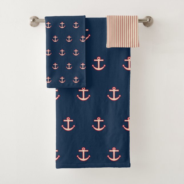 Serviettes de bain Ancres nautiques Set Cadeau (En situation)