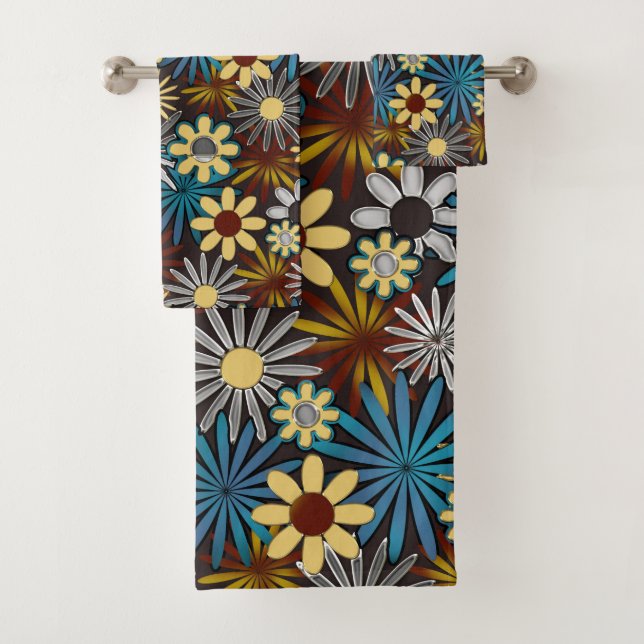 Serviettes de bain bleu et argenté (En situation)