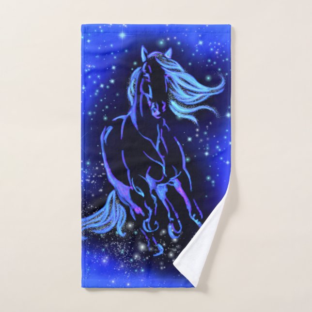 Serviettes De Bain Bleues Cheval Courant À La Nuit (Serviette à main)