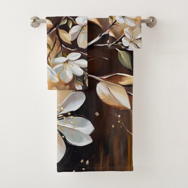 Serviettes de bain Brown en branche blanche (En situation)