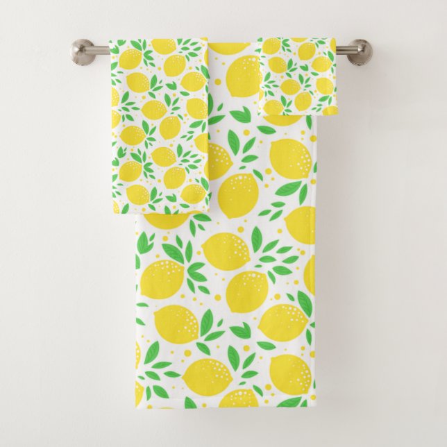 Serviettes de bain citrons jaunes (En situation)