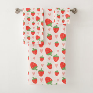 Serviettes de bain de fraises et de coeurs