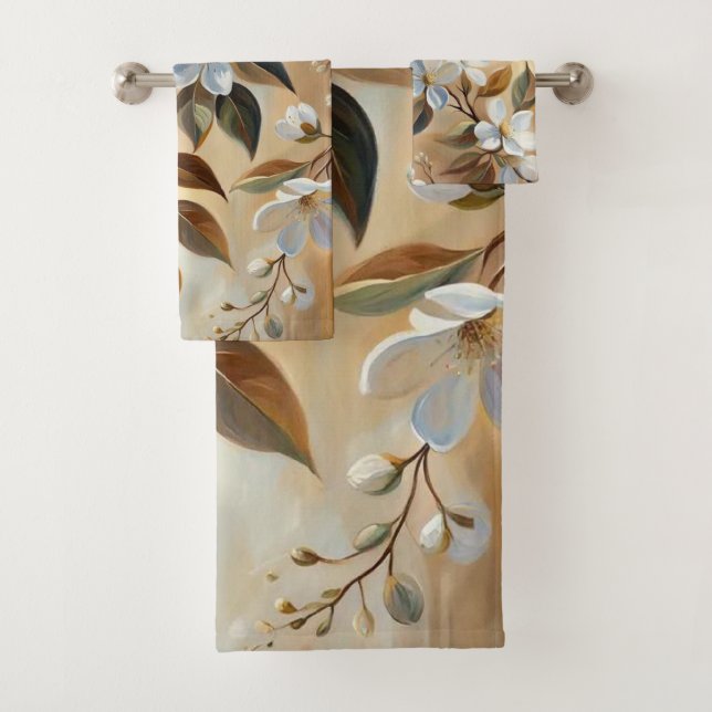 Serviettes de bain en beige blanc (En situation)