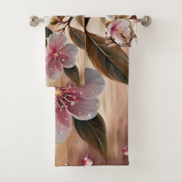 Serviettes de bain en branche rose