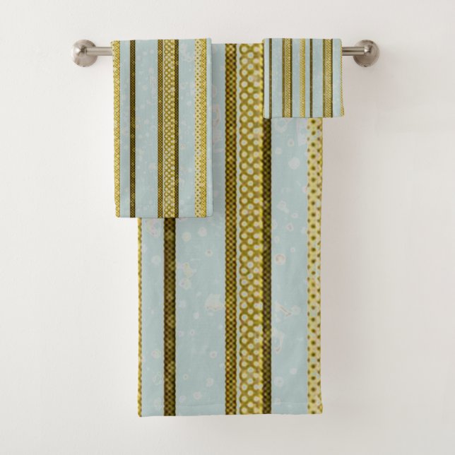 Serviettes de bain en or, Brown et bleu doux (En situation)