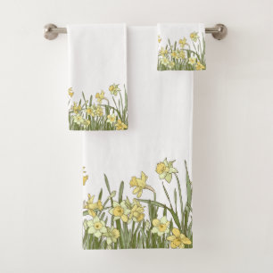 Serviettes de bain fleuries jaunes et vertes