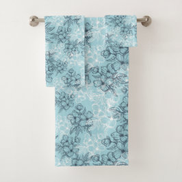Serviettes De Bain Florales Bleues