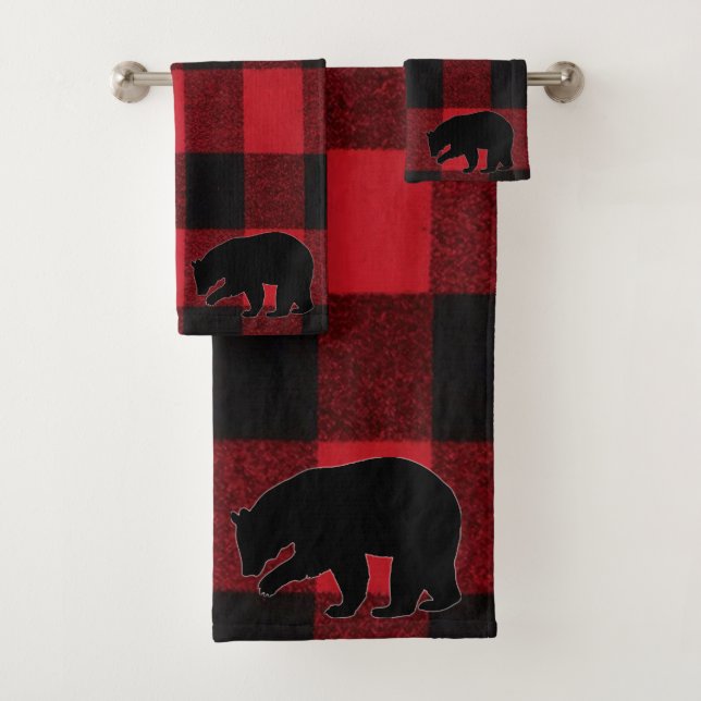 Serviettes de bain Jetées Rouge Buffalo Plaid Ours (En situation)