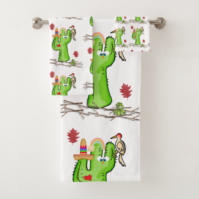 Serviettes de bain Jeux d'oiseaux Cactus (En situation)
